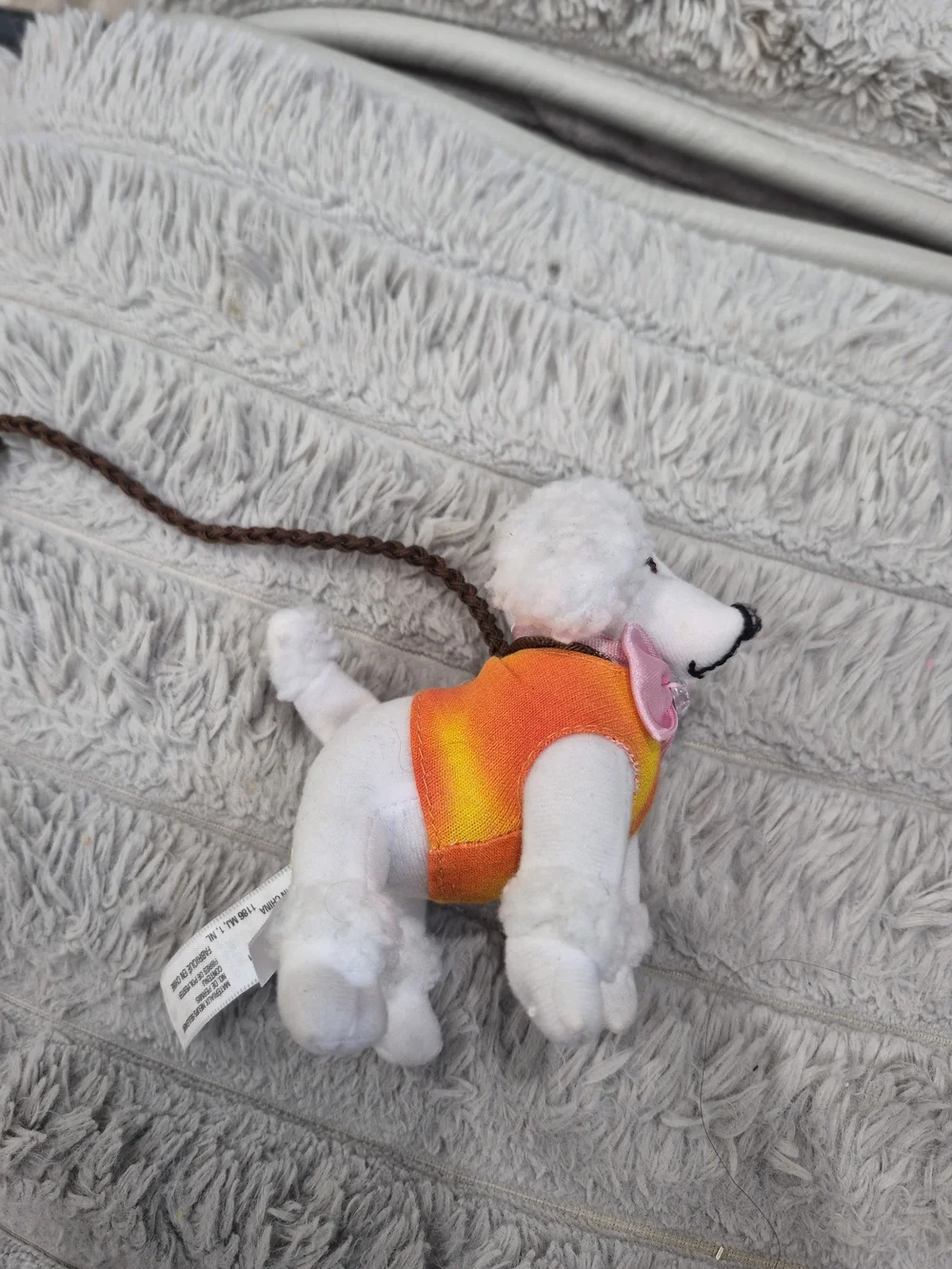 American Girl White Poodle Plush Dog Toy with Orange Vest and Pink Bow